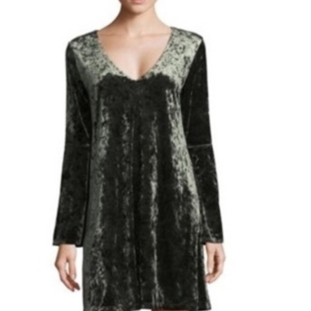 a.n.a Womens NWOT Velvet Long Bell  Sleeve V Neck Dress in Olive Green Size‎ XL